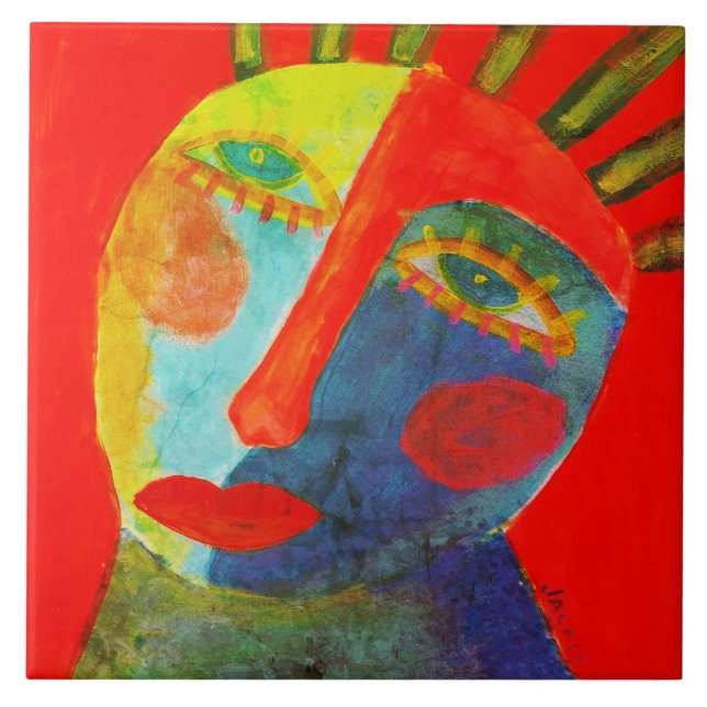 Colourful Abstract Face Painting Ceramic Tile (Front)