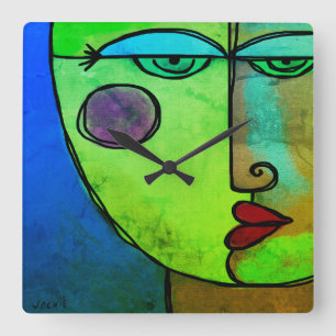 Colourful Abstract Face Round Clock