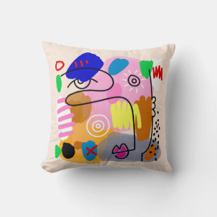 Colourful Abstract Face Shapes Sketch Cushion