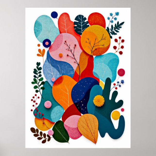Colourful Abstract Felt Floral Boho Nursery Poster (Front)