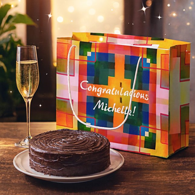 Colourful Abstract Festive Design Gift Bag (Festive large gift bag with a colorful abstract geometric plaid pattern)