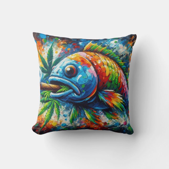 Colourful Abstract Fish Decor Art Cushion (Front)