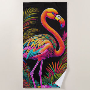 Colourful Abstract Flamingo Drawing Beach Towel