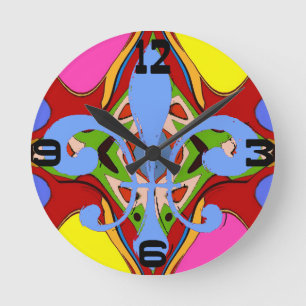 Colourful Abstract Fleur De Lis Round Clock