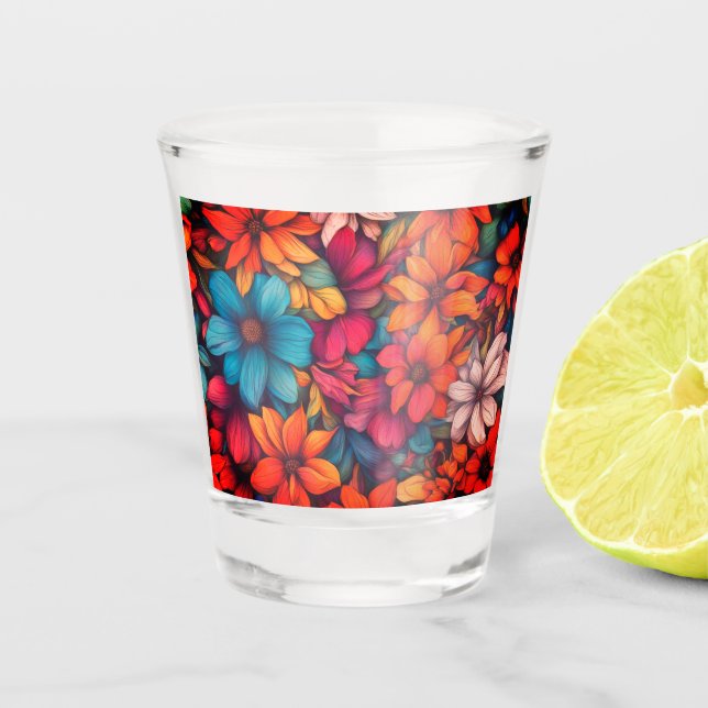 Colourful Abstract Floral #41 -  Shot Glass (Front)