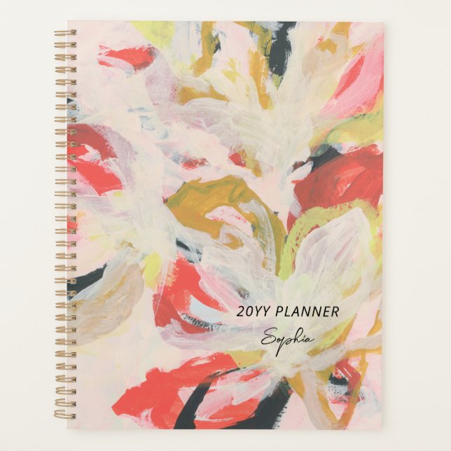 Colourful Abstract Floral Art Custom Name Planner (Front)