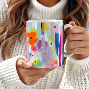Colourful Abstract Floral Art Mug, Unique Artistic Coffee Mug