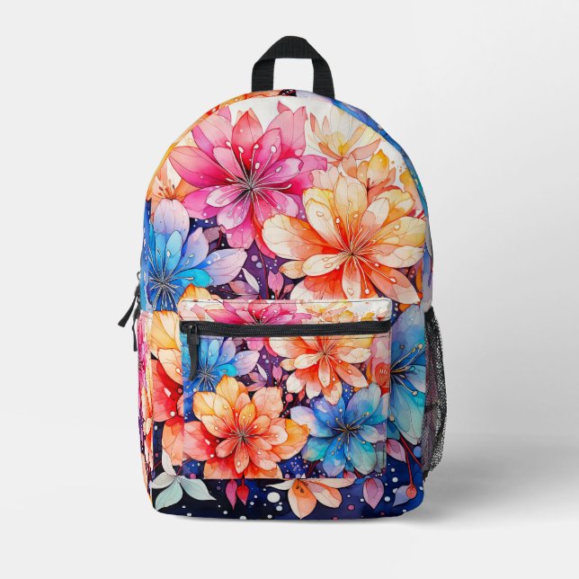 Colourful Abstract Floral Art Printed Backpack (Front)