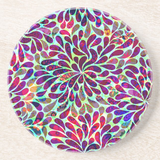 Colourful Abstract Floral Design Coaster (Front)