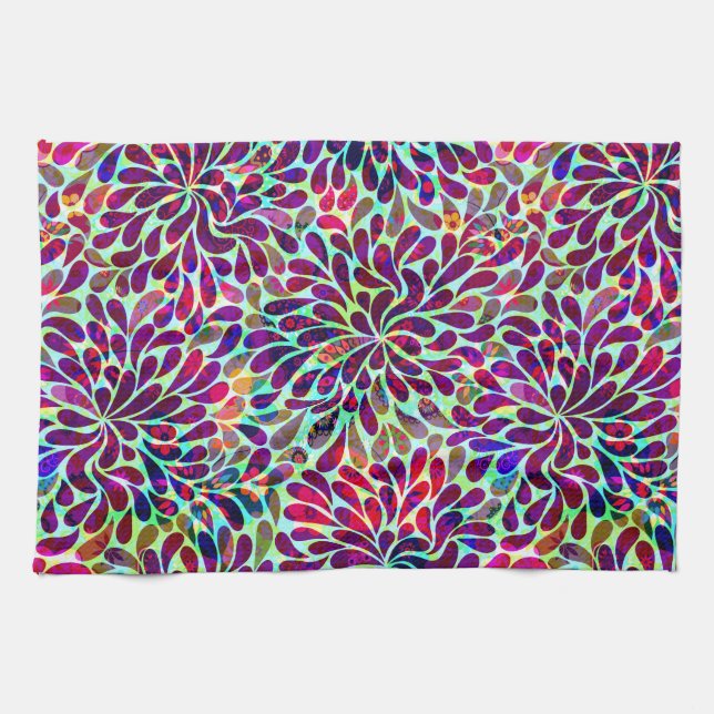 Colourful Abstract Floral Design Tea Towel (Horizontal)