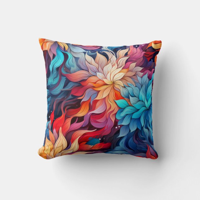 Colourful Abstract Floral Illustration Cushion (Front)