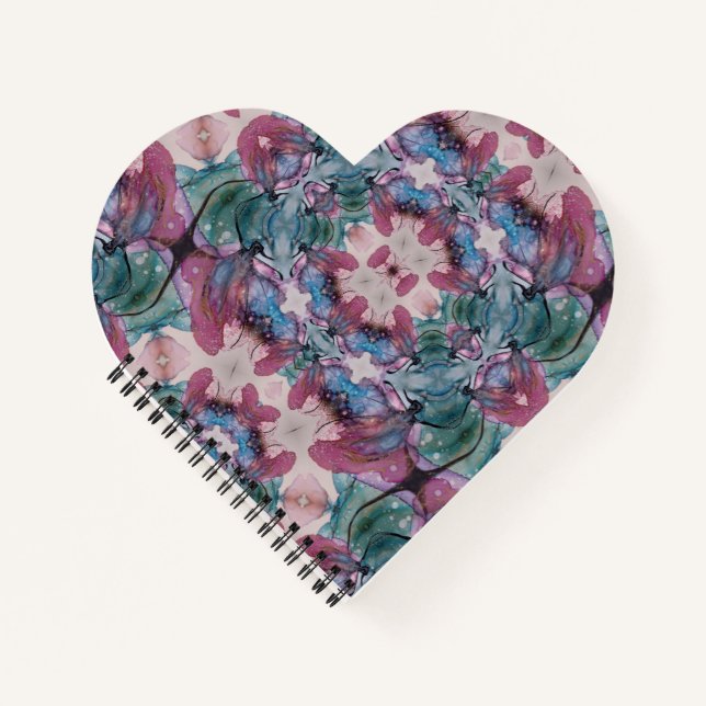 colourful abstract Floral painted pink, green   Notebook (Front)