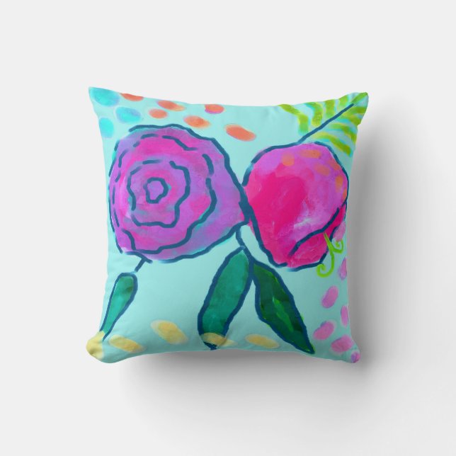 Colourful Abstract Floral Painting on  Cushion (Front)