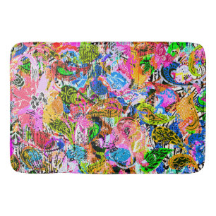 Colourful abstract floral paisley mix bath mat