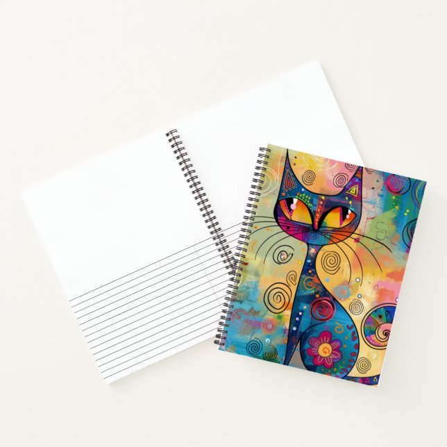Colourful Abstract Flower Cat Lined Sketchbook Notebook (Inside)