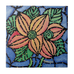 Colourful Abstract Flower Ceramic Art Tile