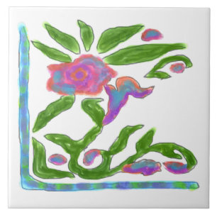 Colourful Abstract Flower Ceramic Tile