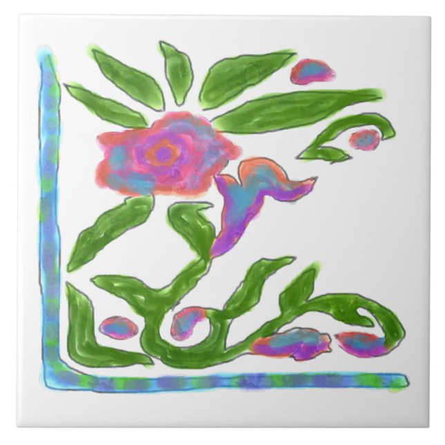 Colourful Abstract Flower Ceramic Tile (Front)