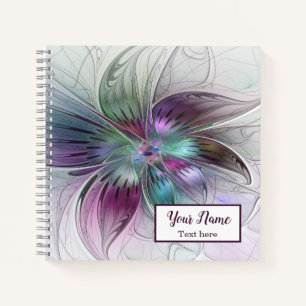 Colourful Abstract Flower Floral Fractal Art Name Notebook