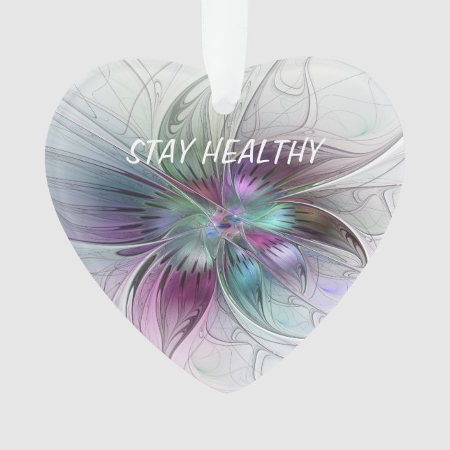 Colourful Abstract Flower Floral Fractal Art Text Ornament (Front)