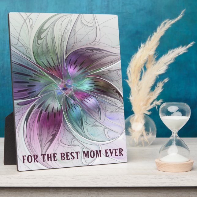 Colourful Abstract Flower Floral Fractal Best Mum Plaque (Side)