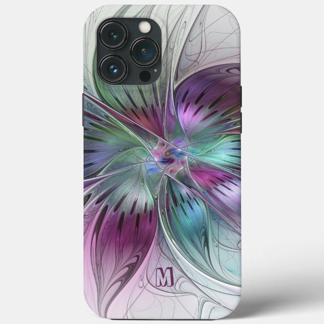 Colourful Abstract Flower Floral Fractal Monogram Case-Mate iPhone Case (Back)