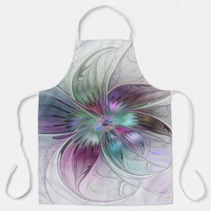 Colourful Abstract Flower Modern Floral Fractal Ar Apron