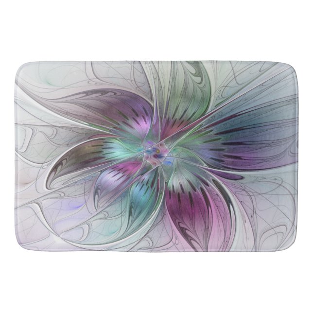 Colourful Abstract Flower Modern Floral Fractal Ar Bath Mat (Front)