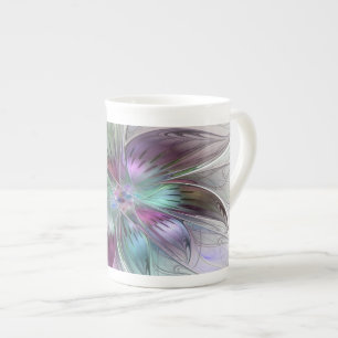 Colourful Abstract Flower Modern Floral Fractal Ar Bone China Mug