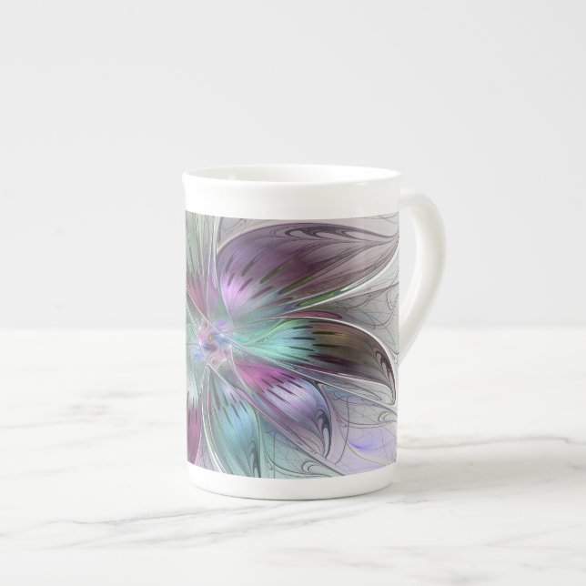 Colourful Abstract Flower Modern Floral Fractal Ar Bone China Mug (Front Right)
