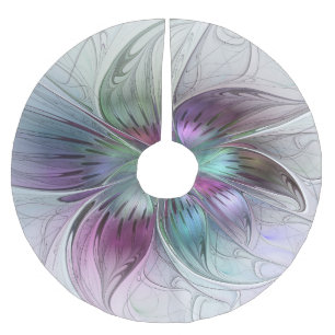 Colourful Abstract Flower Modern Floral Fractal Ar Brushed Polyester Tree Skirt