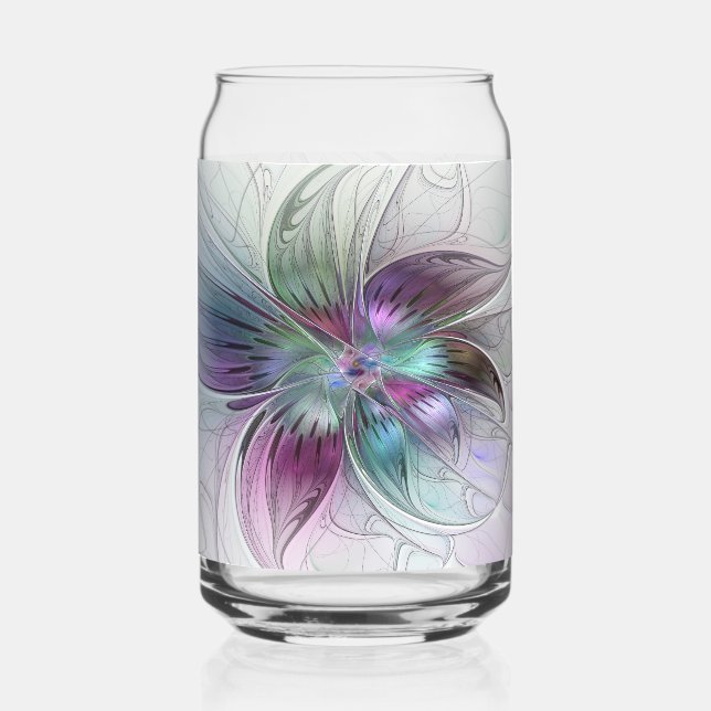 Colourful Abstract Flower Modern Floral Fractal Ar Can Glass (Front)