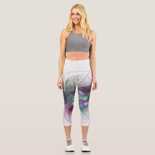 Colourful Abstract Flower Modern Floral Fractal Ar Capri Leggings