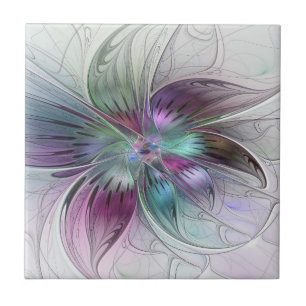 Colourful Abstract Flower Modern Floral Fractal Ar Ceramic Tile