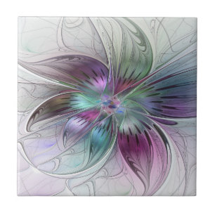Colourful Abstract Flower Modern Floral Fractal Ar Ceramic Tile