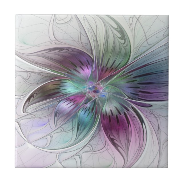 Colourful Abstract Flower Modern Floral Fractal Ar Ceramic Tile (Front)
