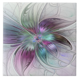 Colourful Abstract Flower Modern Floral Fractal Ar Ceramic Tile