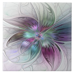 Colourful Abstract Flower Modern Floral Fractal Ar Ceramic Tile