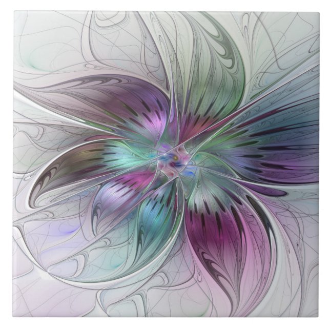 Colourful Abstract Flower Modern Floral Fractal Ar Ceramic Tile (Front)