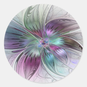 Colourful Abstract Flower Modern Floral Fractal Ar Classic Round Sticker