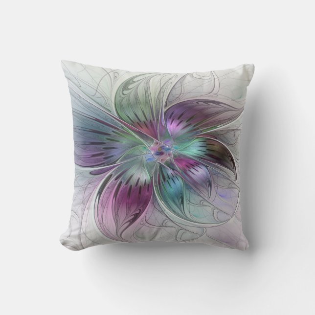 Colourful Abstract Flower Modern Floral Fractal Ar Cushion (Front)