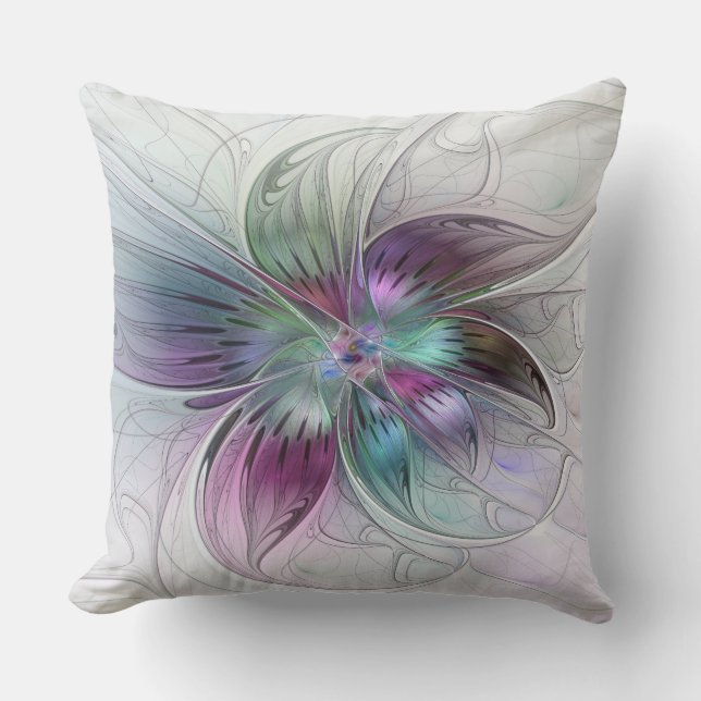 Colourful Abstract Flower Modern Floral Fractal Ar Cushion (Front)