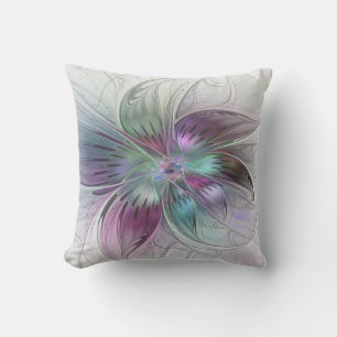 Colourful Abstract Flower Modern Floral Fractal Ar Cushion