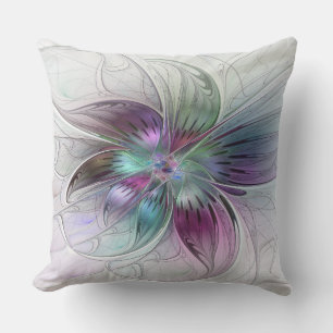 Colourful Abstract Flower Modern Floral Fractal Ar Cushion