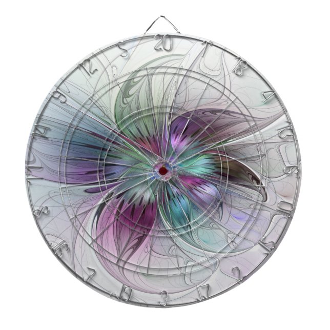 Colourful Abstract Flower Modern Floral Fractal Ar Dartboard (Front)
