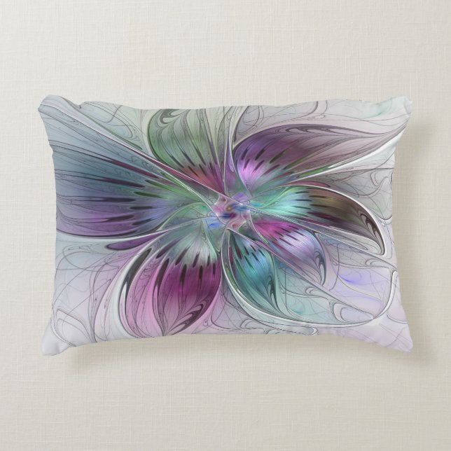 Colourful Abstract Flower Modern Floral Fractal Ar Decorative Cushion (Front)