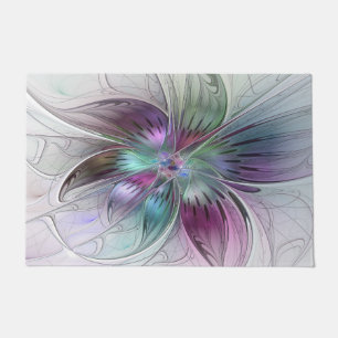 Colourful Abstract Flower Modern Floral Fractal Ar Doormat