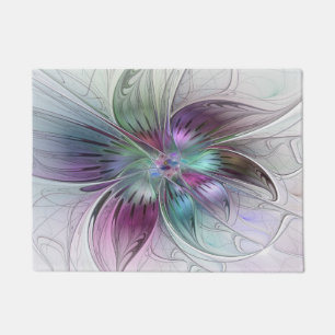 Colourful Abstract Flower Modern Floral Fractal Ar Doormat