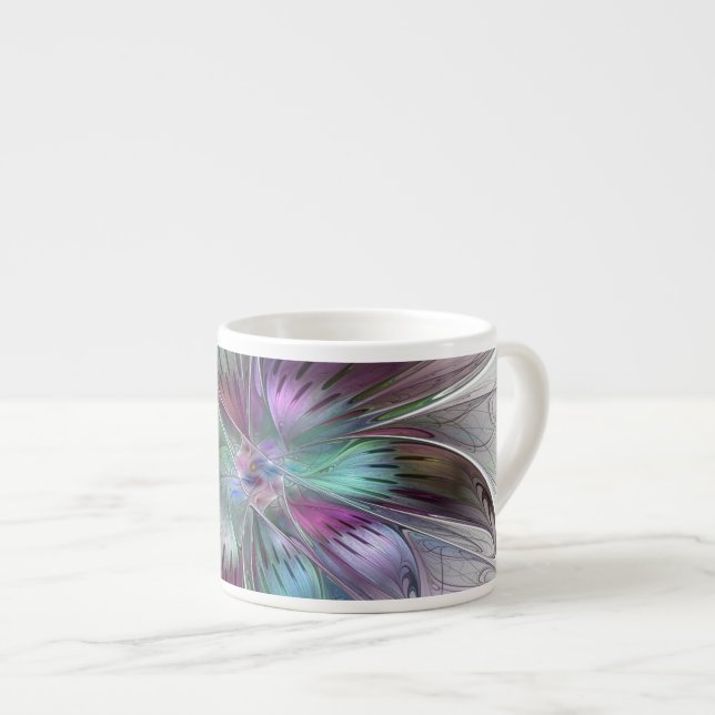 Colourful Abstract Flower Modern Floral Fractal Ar Espresso Cup (Front Right)
