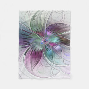 Colourful Abstract Flower Modern Floral Fractal Ar Fleece Blanket